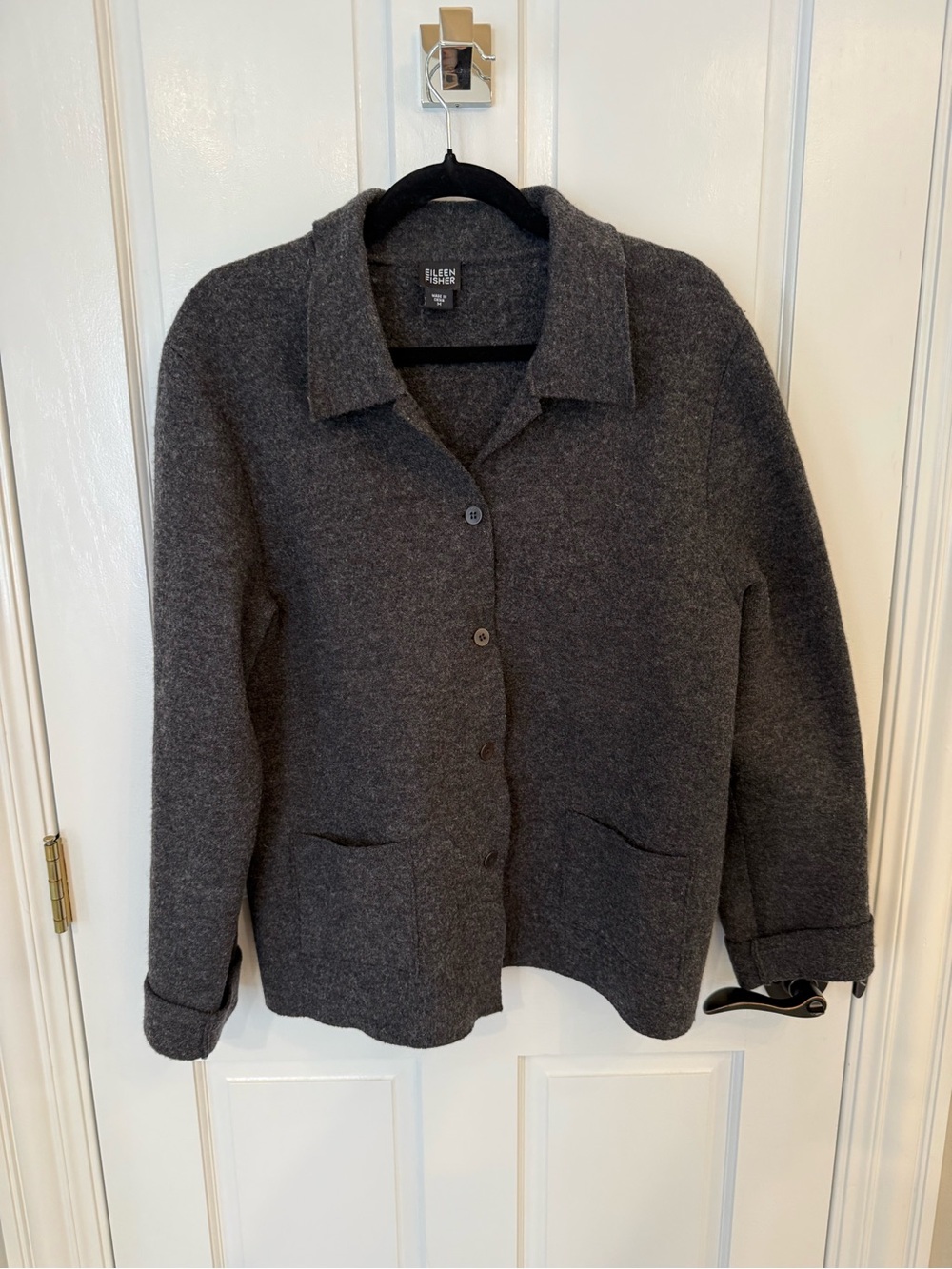 Eileen Fisher Dark Charcoal Button-Front Wool Jacket